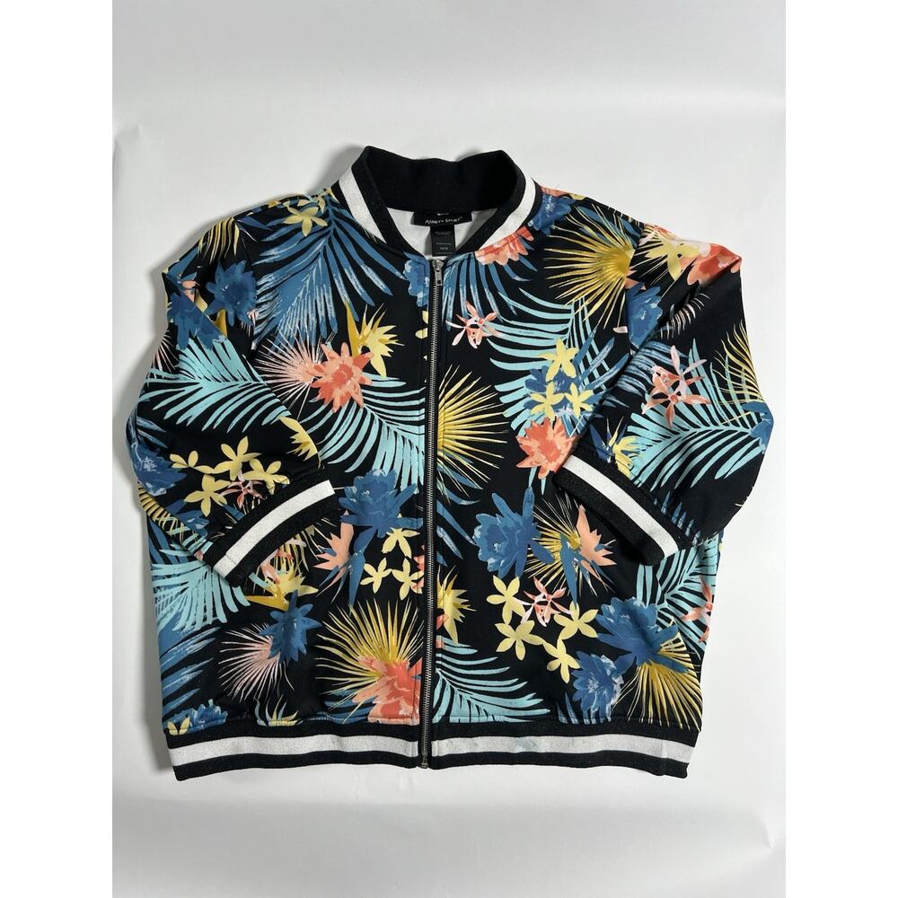 Ashley Sport Plus Size Zip-Up Jacket 14/16 Floral Tiger Embroidered Tropical‎
